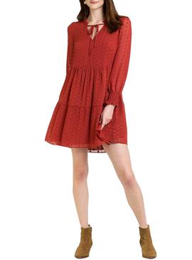 Vestido Naf Naf Tejido Lunares Terracota Mujer