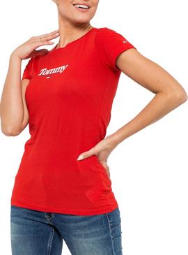 Camiseta Tommy Jeans Essential Slim Rojo Mujer