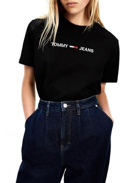 Camiseta Tommy Jeans Linear Logo Negro para Mujer