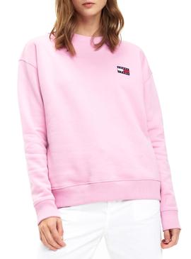 Sudadera Tommy Jeans Badge Rosa Mujer