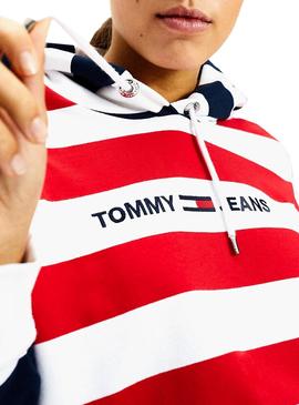 Sudadera Tommy Jeans Multistripe Rojo para Mujer