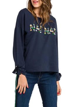 Sudadera Naf Naf Abalorios Marino Mujer