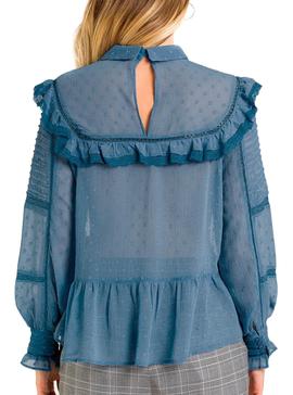 Blusa Naf Naf Plumeti Azul Para Mujer