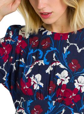 Vestido Naf Naf Fluido Azul de Flores Para Mujer