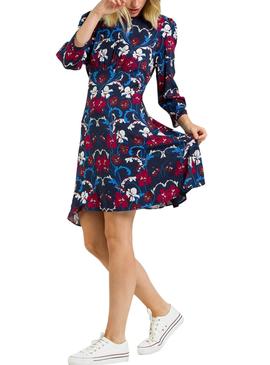 Vestido Naf Naf Fluido Azul de Flores Para Mujer