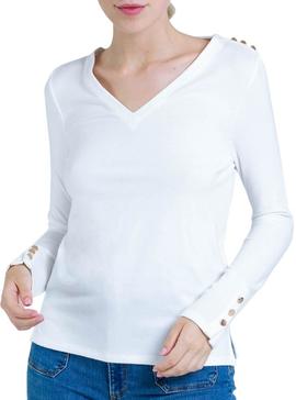 Camiseta Naf Naf VNeck Blanco para Mujer
