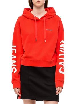 Sudadera Calvin Klein Jeans Cropped Rojo Mujer