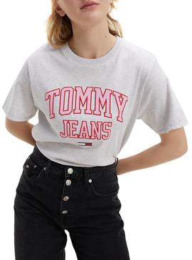 Camiseta Tommy Jeans Collegiate Gris para Mujer