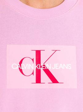 Sudadera Calvin Klein Monogram Flock Rosa Mujer