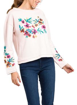 Sudadera Naf Naf Bordados Rosa Mujer