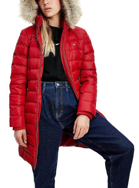 Araña de tela en embudo Exitoso Malabares Abrigo Tommy Hilfiger Hooded Down Rojo para Mujer