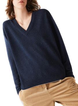 Jersey Lacoste Cuello Pico Marino para Mujer