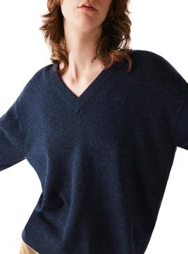 Jersey Lacoste Cuello Pico Marino para Mujer