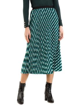 Falda Naf Naf Midi Plisada Verde para Mujer