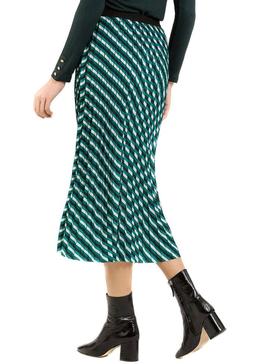 Falda Naf Naf Midi Plisada Verde para Mujer