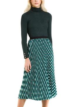 Falda Naf Naf Midi Plisada Verde para Mujer