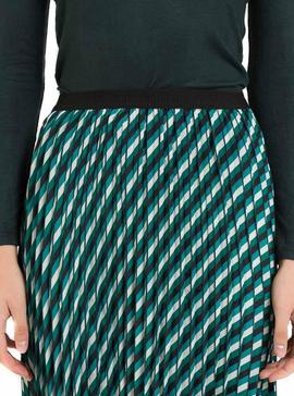 Falda Naf Naf Midi Plisada Verde para Mujer