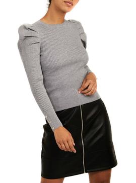 Jersey Naf Naf Hombros Abullonados Gris Para Mujer