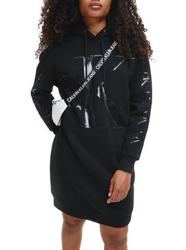 Vestido Calvin Klein Logo Hoodie Negro para Mujer