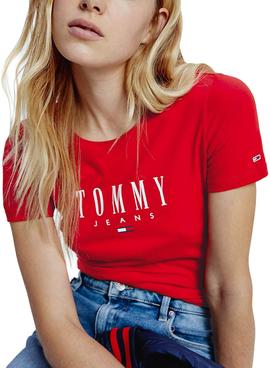 Camiseta Tommy Jeans Essential Logo Rojo Mujer