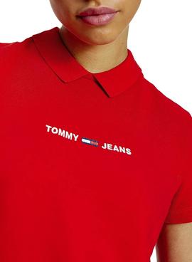 Polo Tommy Jeans Linear Logo Rojo para Mujer