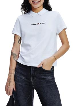 Polo Tommy Jeans Linear Logo Blanco para Mujer