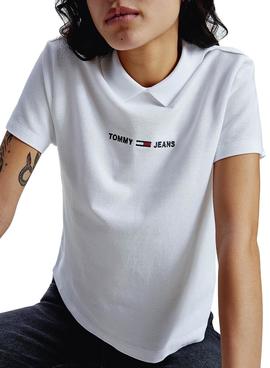 Polo Tommy Jeans Linear Logo Blanco para Mujer