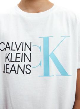 Camiseta Calvin Klein Hybrid Logo Blanco para Niño