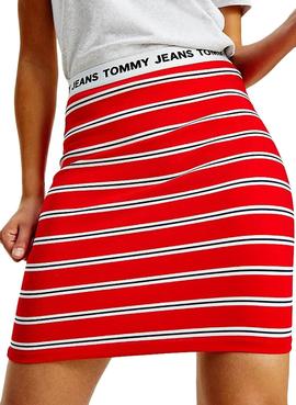 Falda Tommy Jeans Stripe Bodycon Rojo Mujer