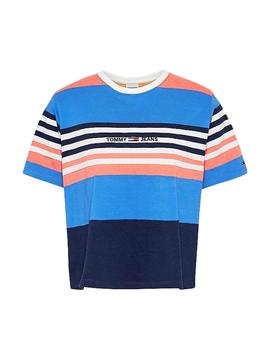 Camiseta Tommy Jeans Boxy Crop Azul para Mujer