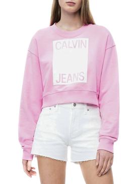 Sudadera Calvin Klein Jeans Cropped Rosa Mujer