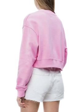 Sudadera Calvin Klein Jeans Cropped Rosa Mujer