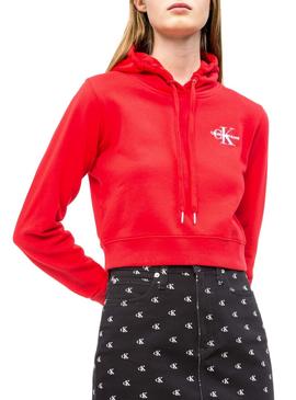 Sudadera Calvin Klein Monogram Hoodie Rojo Mujer