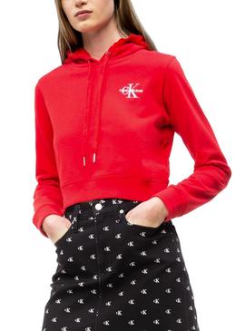 Sudadera Calvin Klein Monogram Hoodie Rojo Mujer