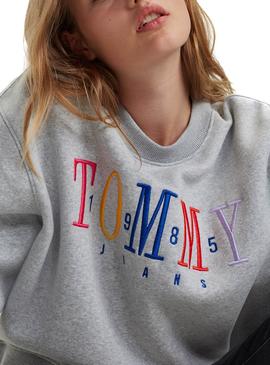 Sudadera Tommy Jeans Embroidery Gris Mujer