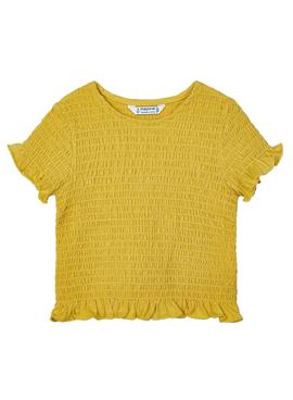 Camiseta Mayoral Nido de Abeja Mostaza para Niña