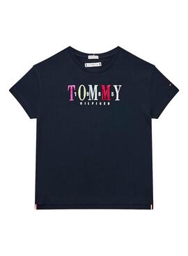 Camiseta Tommy Hilfiger Multi Text Sateen Marino 