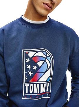 Sudadera Tommy Jeans Basketball Azul Para Hombre
