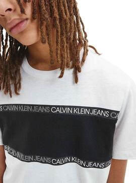Camiseta Calvin Klein Logo Tape Blanco Para Niño