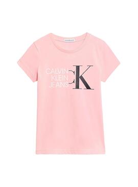 Camiseta Calvin Klein Hybrid Logo Rosa Para Niña