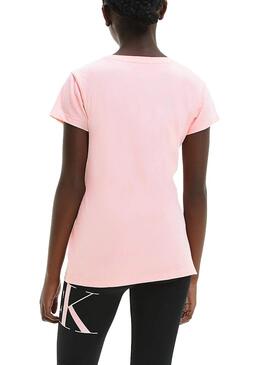 Camiseta Calvin Klein Hybrid Logo Rosa Para Niña