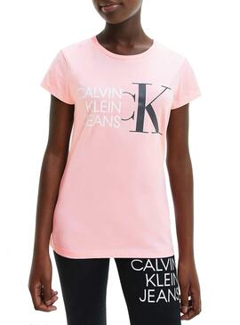 Camiseta Calvin Klein Hybrid Logo Rosa Para Niña
