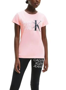 Camiseta Calvin Klein Hybrid Logo Rosa Para Niña