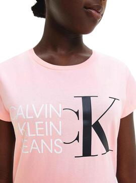 Camiseta Calvin Klein Hybrid Logo Rosa Para Niña